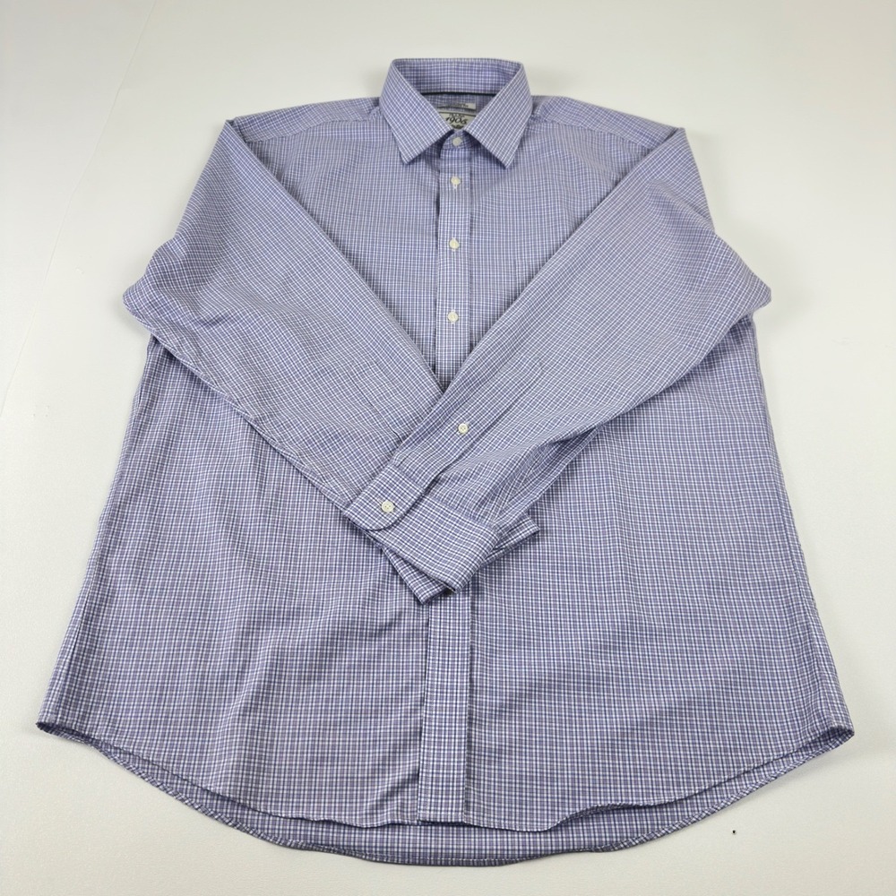 Jos. A. Bank 1905 Mens Tailored Fit Non-Iron Cotton‎ Shirt Purple Check 16.5-34
